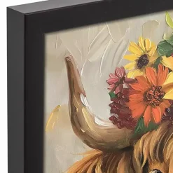 Discount Fall Floral Highland Cow Framed Canvas Art Print Fall