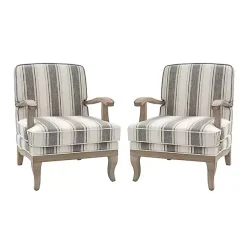 Kirklands Home Accent Chairs|Farmhouse Gray & Brown Striped Armchairs, Set of 2