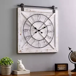 Kirklands Home Clocks|Farmstead Wooden Barn Door Clock White