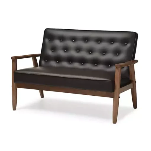 Kirklands Home Sofas & Loveseats|Faux Leather and Rubberwood Loveseat, 49 in. Brown