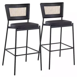 Kirklands Home Bar Stools & Counter Height Stools|Faux Leather and Rattan Bar Stools, Set of 2