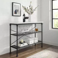 Kirklands Home Console Tables|Faux Marble Top 3-Tier Melody Console Table Black
