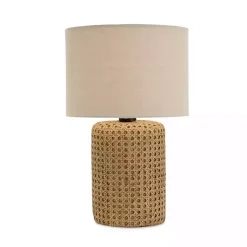 Kirklands Home Table Lamps|Faux Woven Wood and Linen Table Lamp Tan