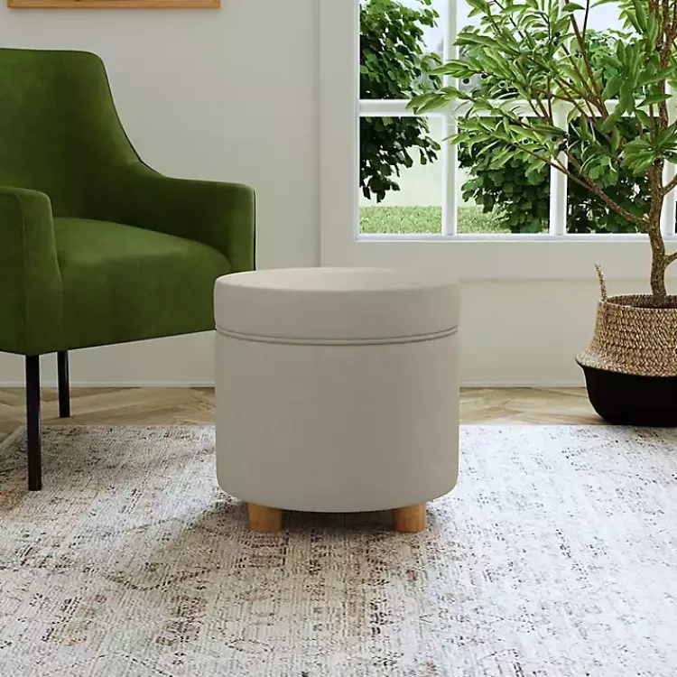 Kirklands Home Benches & Ottomans|Fawn Round Velvet Storage Ottoman Gray