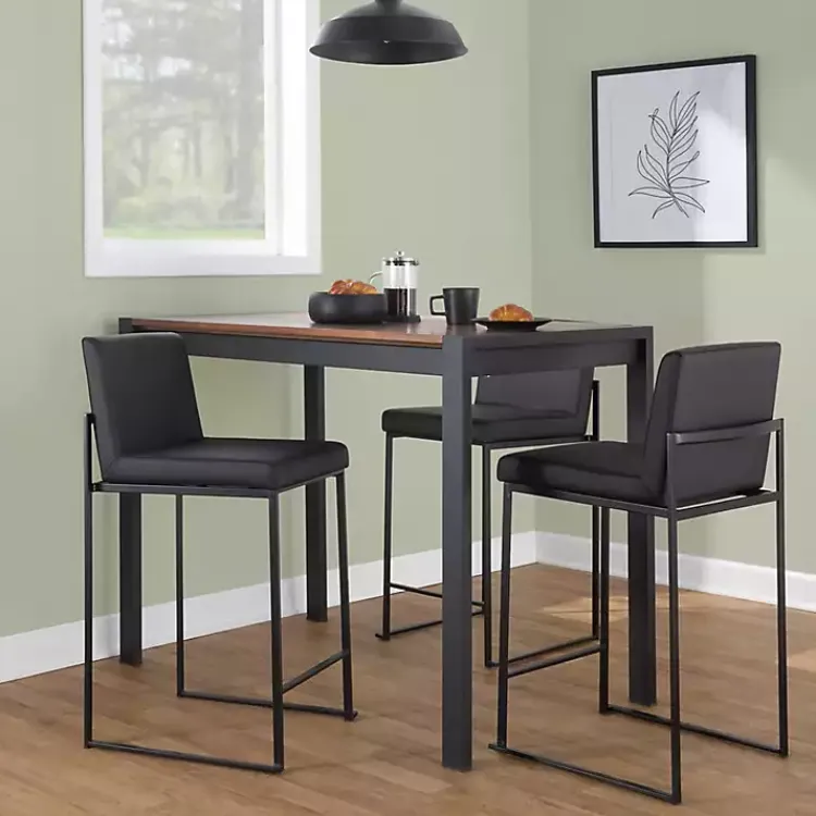 Kirklands Home Bar Stools & Counter Height Stools|Fiji Faux Leather Counter Stools, Set of 3 Black
