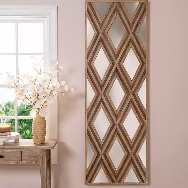 Kirklands Home Wall Plaques|Fir Wood Diamond Mirrored Wall Plaque