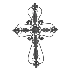 Kirklands Home Wall Plaques|Fleur De Lis Metal Cross Wall Plaque Brown