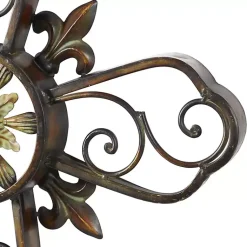 Kirklands Home Wall Plaques|Fleur De Lis Traditional Metal Cross Wall Plaque Brown