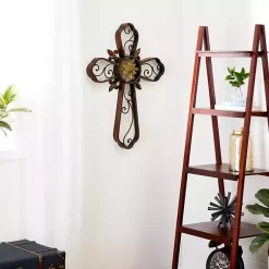 Kirklands Home Wall Plaques|Fleur De Lis Traditional Metal Cross Wall Plaque Brown