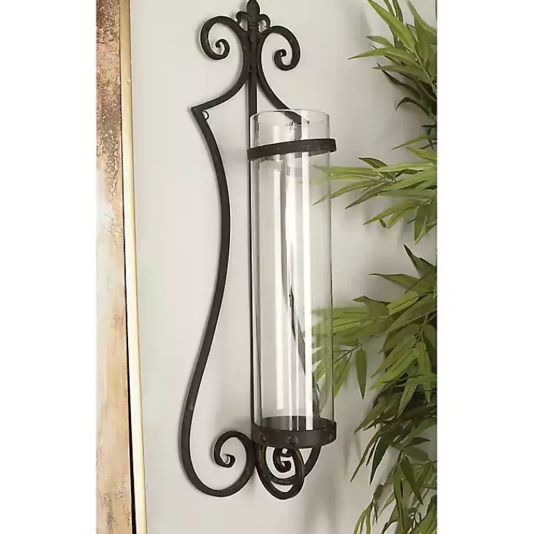Fleur Distressed Black Iron Sconce, 31 in. Sconces
