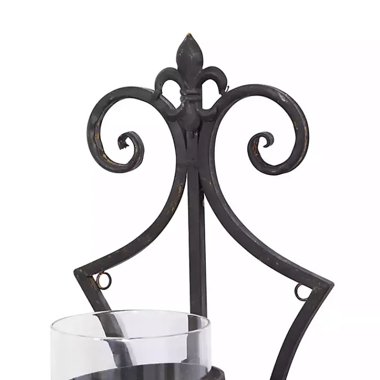 Fleur Distressed Black Iron Sconce, 31 in. Sconces