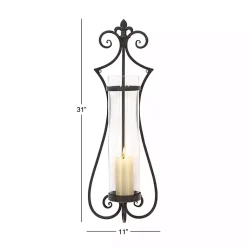 Fleur Distressed Black Iron Sconce, 31 in. Sconces