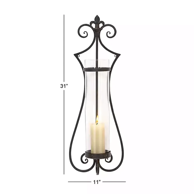 Fleur Distressed Black Iron Sconce, 31 in. Sconces