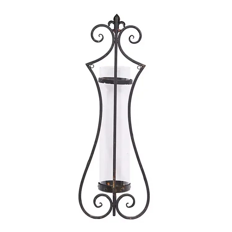 Fleur Distressed Black Iron Sconce, 31 in. Sconces