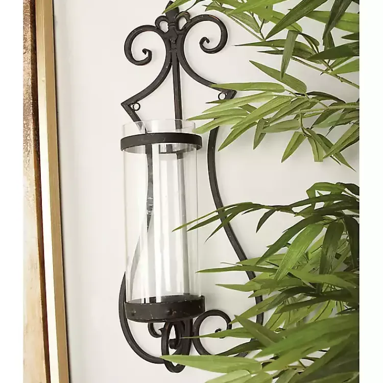 New Fleur Distressed Black Iron Sconce, 25 in. Sconces