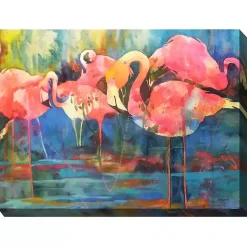 Kirklands Home Outdoor Wall Decor|Flirty Flamingos Outdoor Canvas Art Print Multi