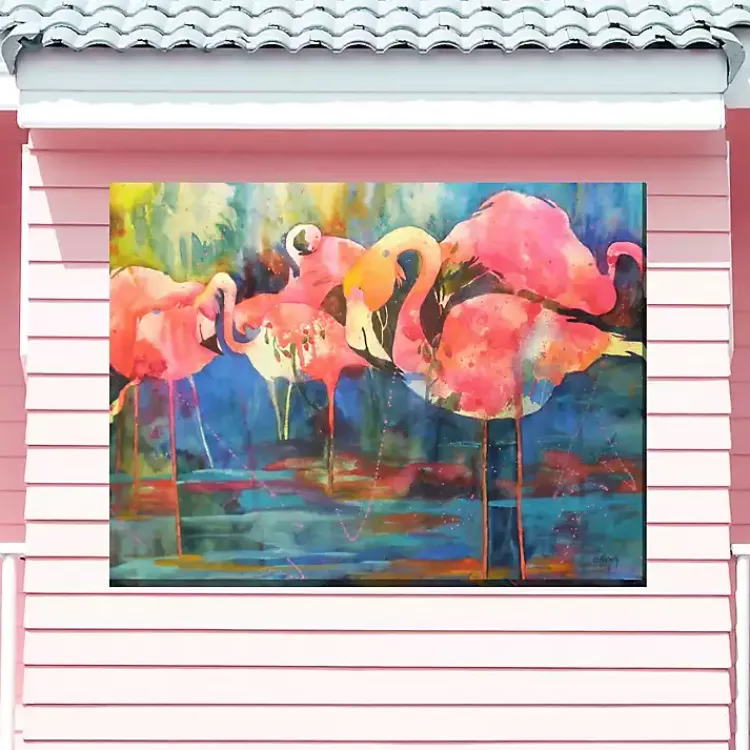 Kirklands Home Outdoor Wall Decor|Flirty Flamingos Outdoor Canvas Art Print Multi