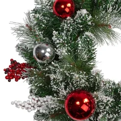 Flocked Baubles and Berries Pine Wreath Christmas Wreaths