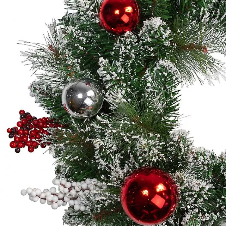 Flocked Baubles and Berries Pine Wreath Christmas Wreaths