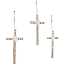 Kirklands Home Wall Plaques|Floral Beaded Wood Cross Wall Plaques, Set of 3