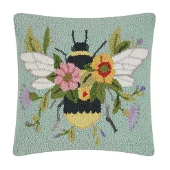 New Floral Bee Hooked Throw Pillow Pillows
