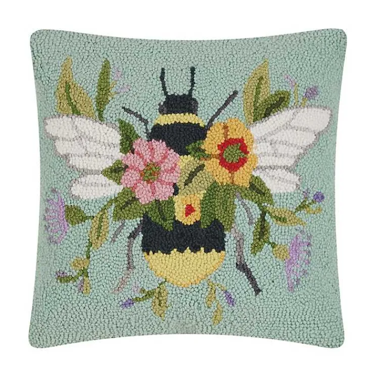 New Floral Bee Hooked Throw Pillow Pillows