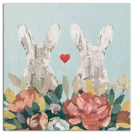 Outlet Floral Bunny Couple Canvas Art Print Easter Decorations