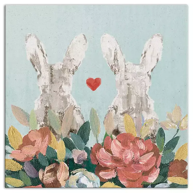 Outlet Floral Bunny Couple Canvas Art Print Easter Decorations