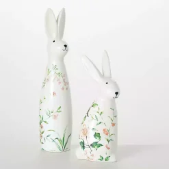 Floral Ceramic Bunny Figurines, Set of 2 Easter Decorations