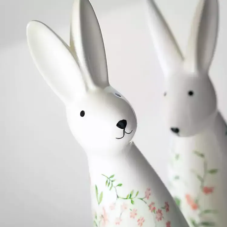 Floral Ceramic Bunny Figurines, Set of 2 Easter Decorations