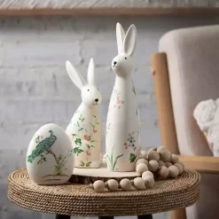 Floral Ceramic Bunny Figurines, Set of 2 Easter Decorations