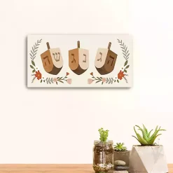 Hot Floral Dreidel Trio Canvas Art Print Hanukkah Decorations