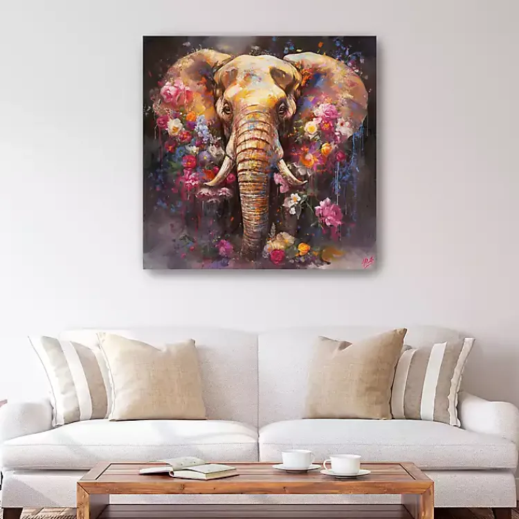 Kirklands Home Canvas Art|Floral Elephant Canvas Art Print