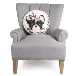 Discount Floral Frenchie Embroidered Round Pillow Pillows