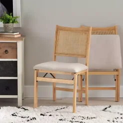 Kirklands Home Accent Chairs|Folding Rat Cane Back Cushioned Chair Tan