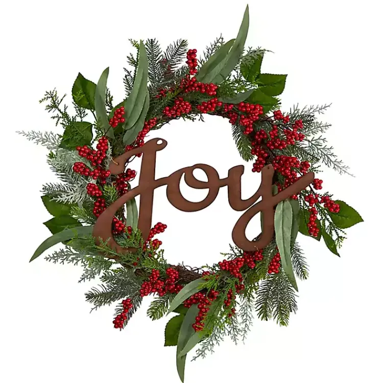Hot Foliage and Red Berry Joy Wreath Christmas Wreaths