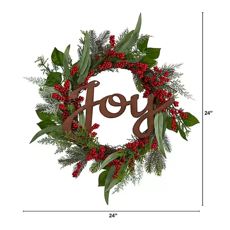 Hot Foliage and Red Berry Joy Wreath Christmas Wreaths