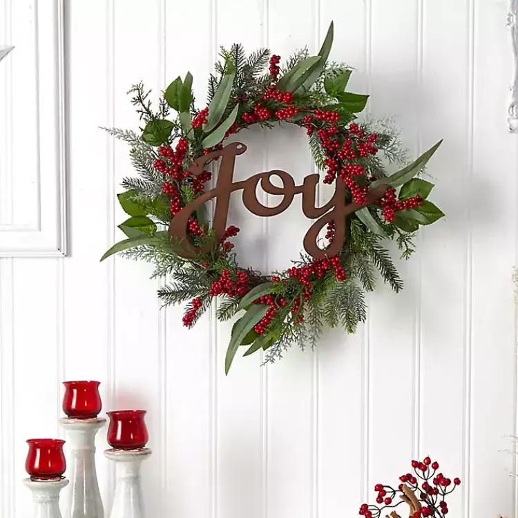 Hot Foliage and Red Berry Joy Wreath Christmas Wreaths
