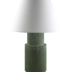 Kirklands Home Table Lamps|Forest Green Ribbed Table Lamp White