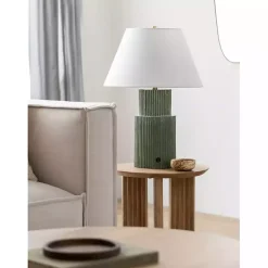 Kirklands Home Table Lamps|Forest Green Ribbed Table Lamp White