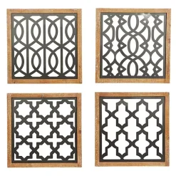 Kirklands Home Wall Plaques|Framed Matte Black Metal Wall Plaques, Set of 4