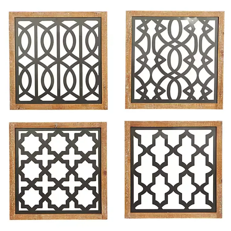 Kirklands Home Wall Plaques|Framed Matte Black Metal Wall Plaques, Set of 4