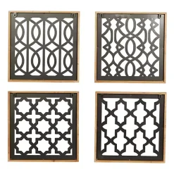 Kirklands Home Wall Plaques|Framed Matte Black Metal Wall Plaques, Set of 4