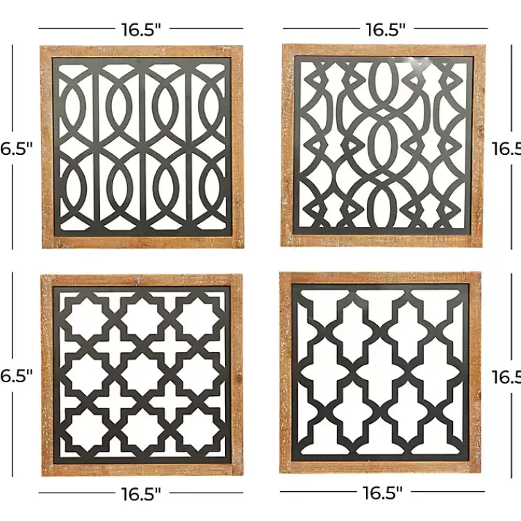 Kirklands Home Wall Plaques|Framed Matte Black Metal Wall Plaques, Set of 4
