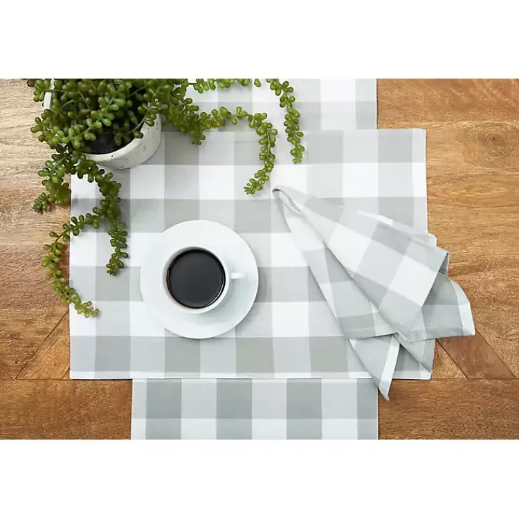 Kirklands Home Table Linens|Franklin Slate Gingham Table Runner Gray