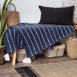 Clearance French Slub Stripe Decorative Throw Blankets & Throws