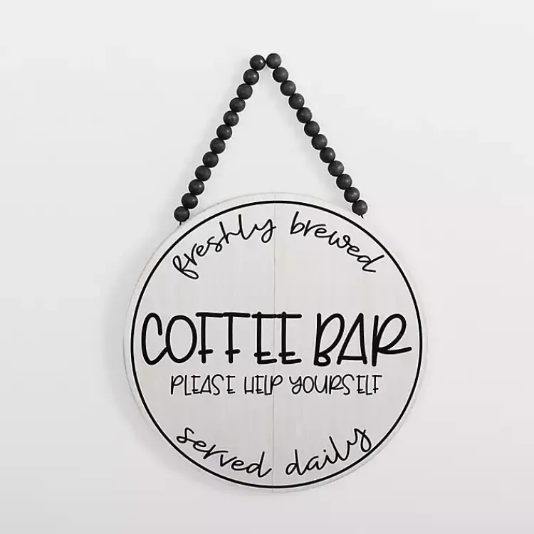 Kirklands Home Wall Quotes & Signs|Freshly Brewed Coffee Round Beaded Wall Plaque
