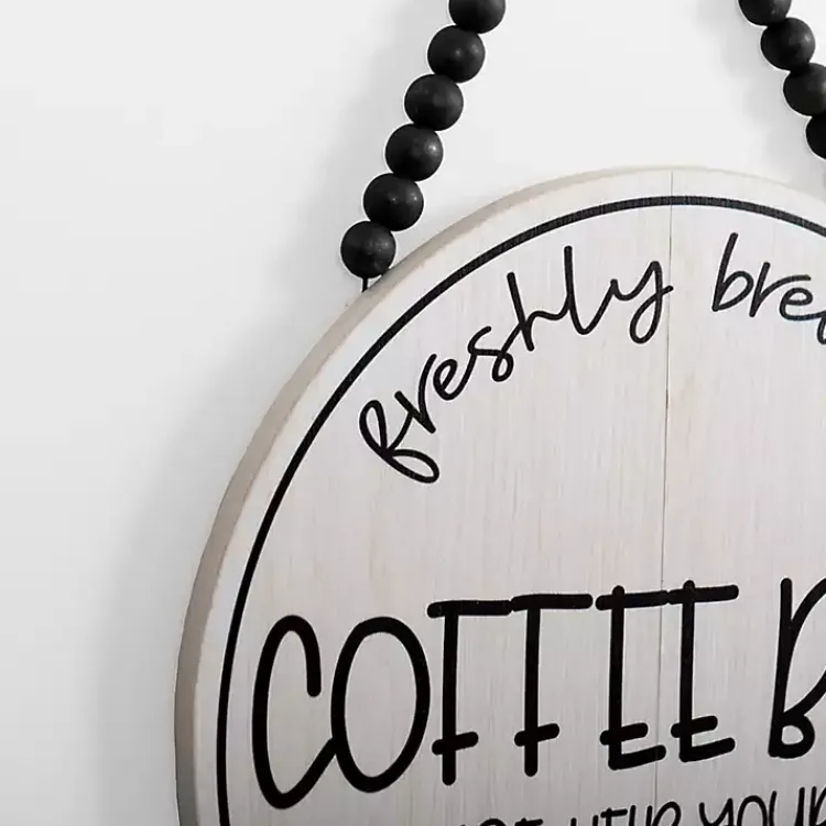 Kirklands Home Wall Quotes & Signs|Freshly Brewed Coffee Round Beaded Wall Plaque