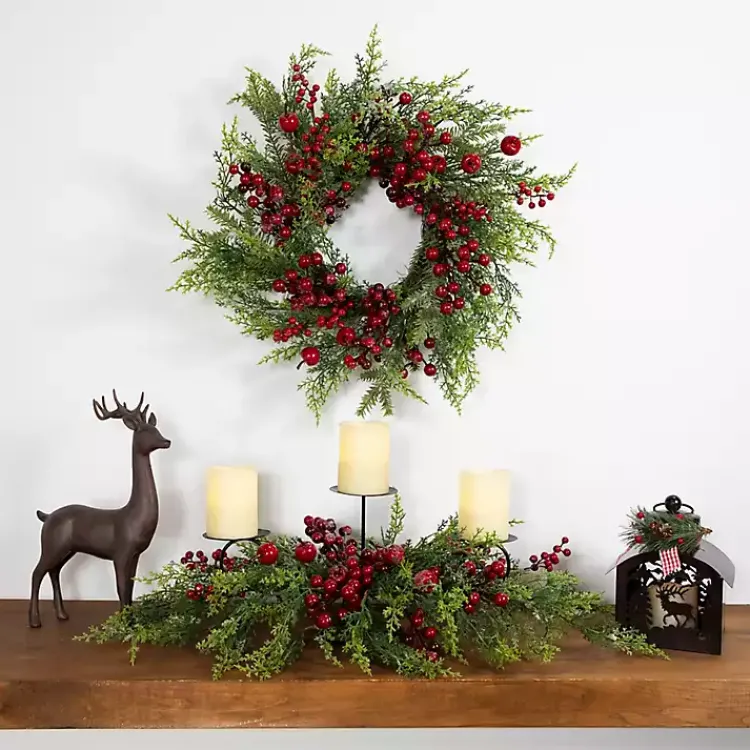 Outlet Frosted Berry and Crabapple Cedar and Pine Wreath Christmas Wreaths