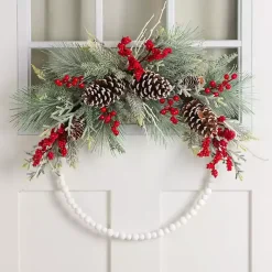 Frosted Berry and Pinecone Beaded Wood Wreath Wreaths